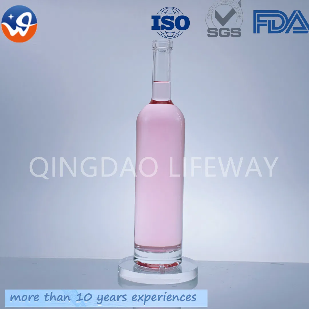 Tall Neck Luxury Whiskey Bourbon Tequila Rum Vodka 700ml 375 Ml 500ml 750ml Spirits Liquor Glass Bottle with Flat Shoulder Bamboo Stopper Cork