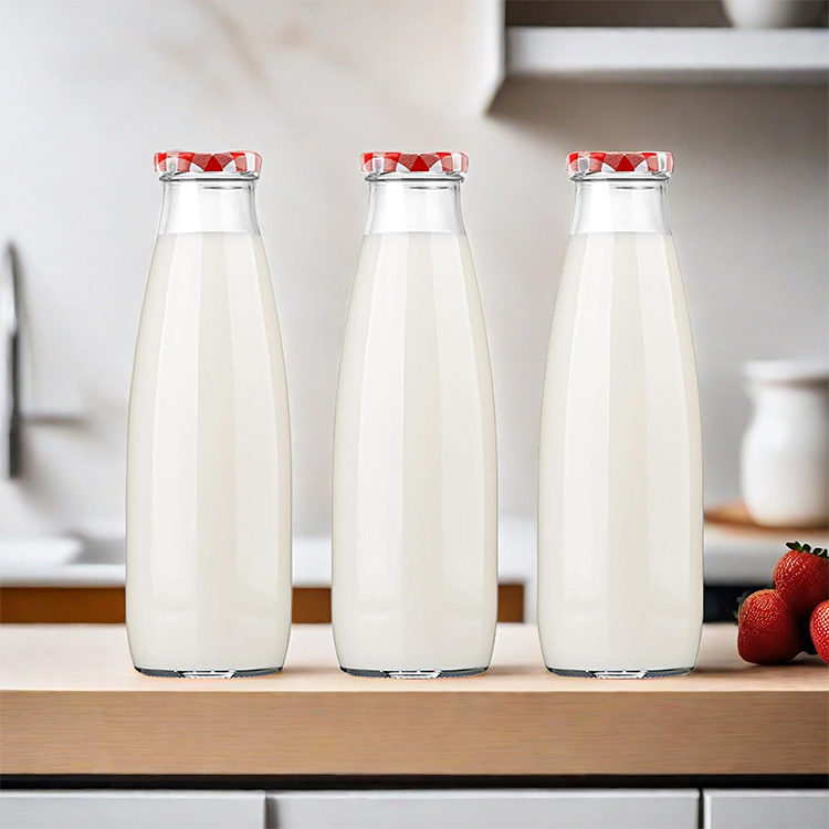 Disposable Milk Glass Bottle 200ml 250ml 500ml 1000ml Lightweight Milk Glass Bottle for Fruit Juice Water Sports Drink with Lid