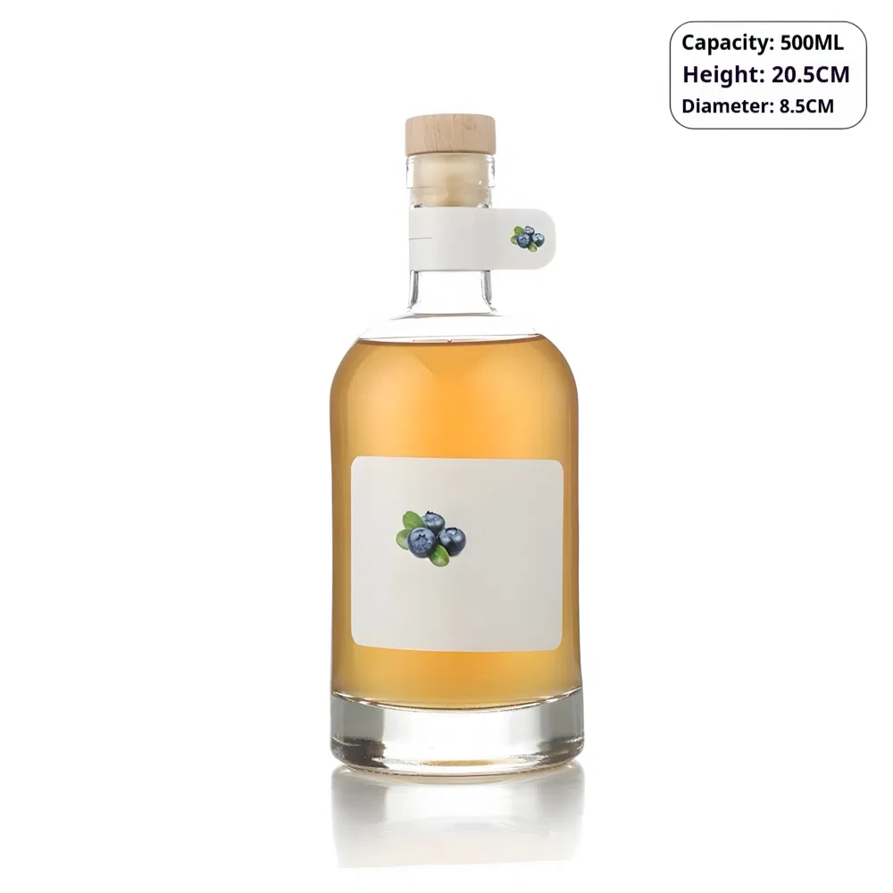 Custom 750ml Glass Whisky Wine Bottle with Cork Glass Lid for Spirits Gin Brandy Whisky Frost Finish Free Sample Custom Logo