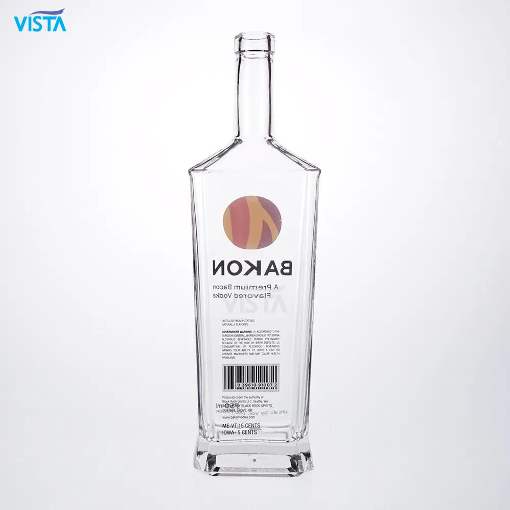 750ml High Flint Screw Finish Cap Glass Bottle Rectangle Shape with Printing