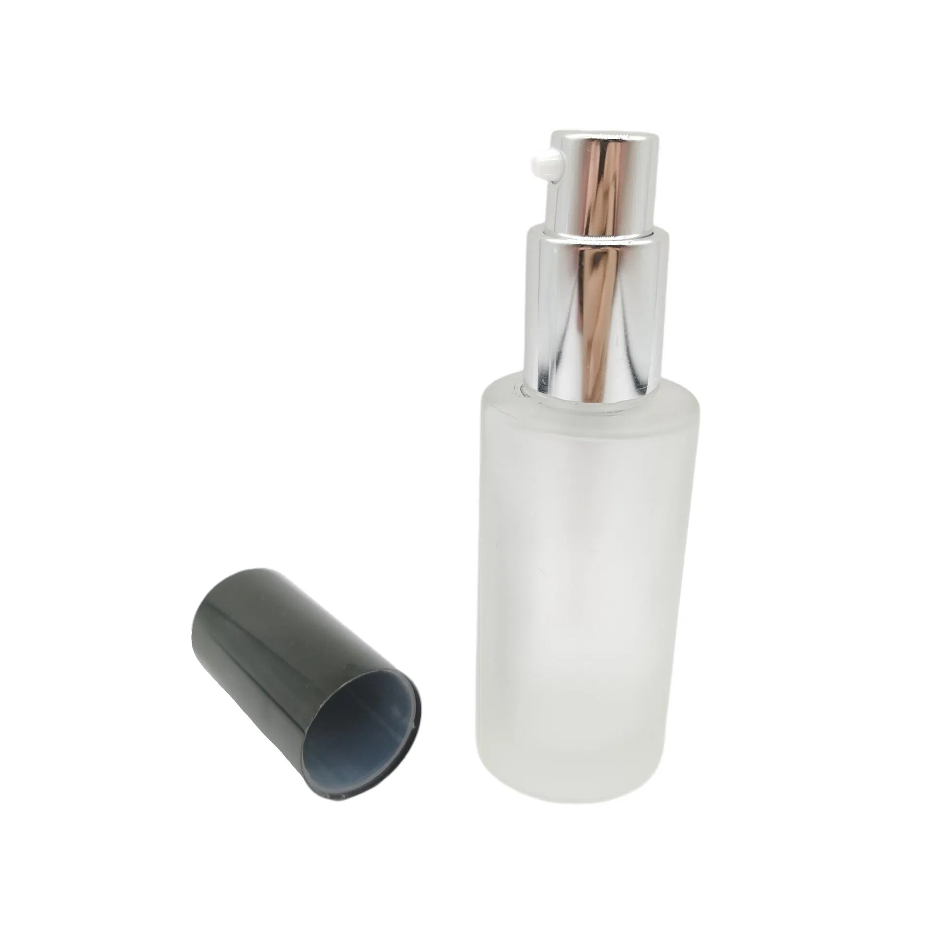 Export 30ml Essence Glass Bottle Cylindrical Transparent Cosmetic Bottle Embossed Silk Screen Spraying Daily Chemical Bottle
