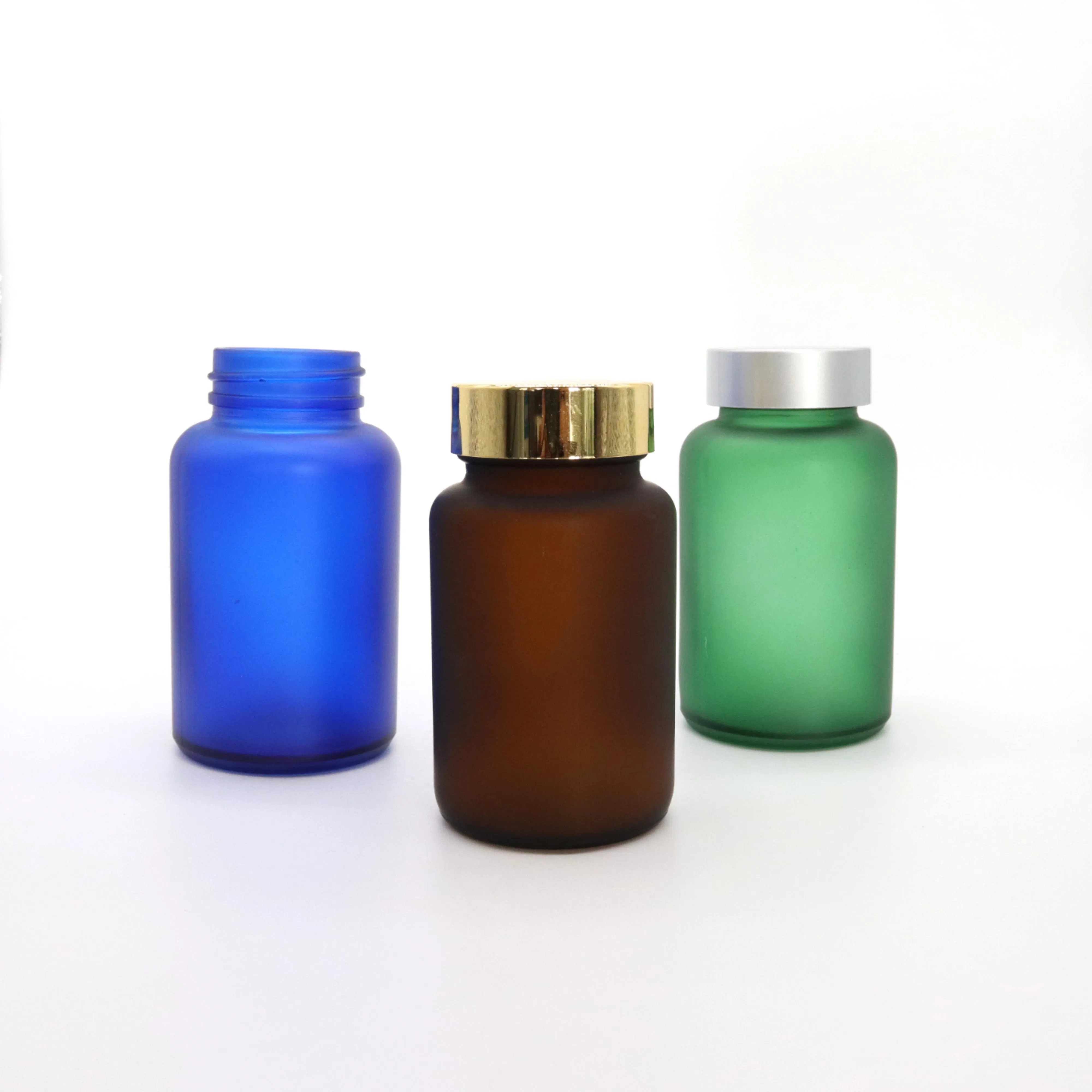 Frosted Capsule Glass Container Wide Mouth Glass Bottle Matt Colored Pill Bottle