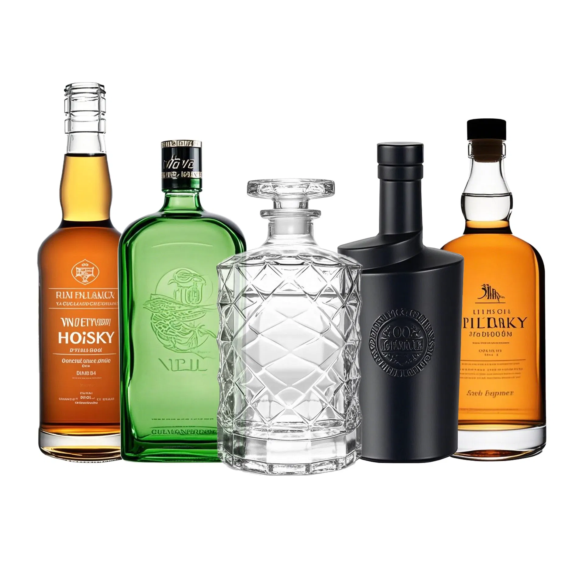 Bespoke Embossed Glass Whisky Bottles 500ml 700ml 750ml Custom Black Green Super Flint Clear Bottle for Premium Spirits with Label for Bar Distillery