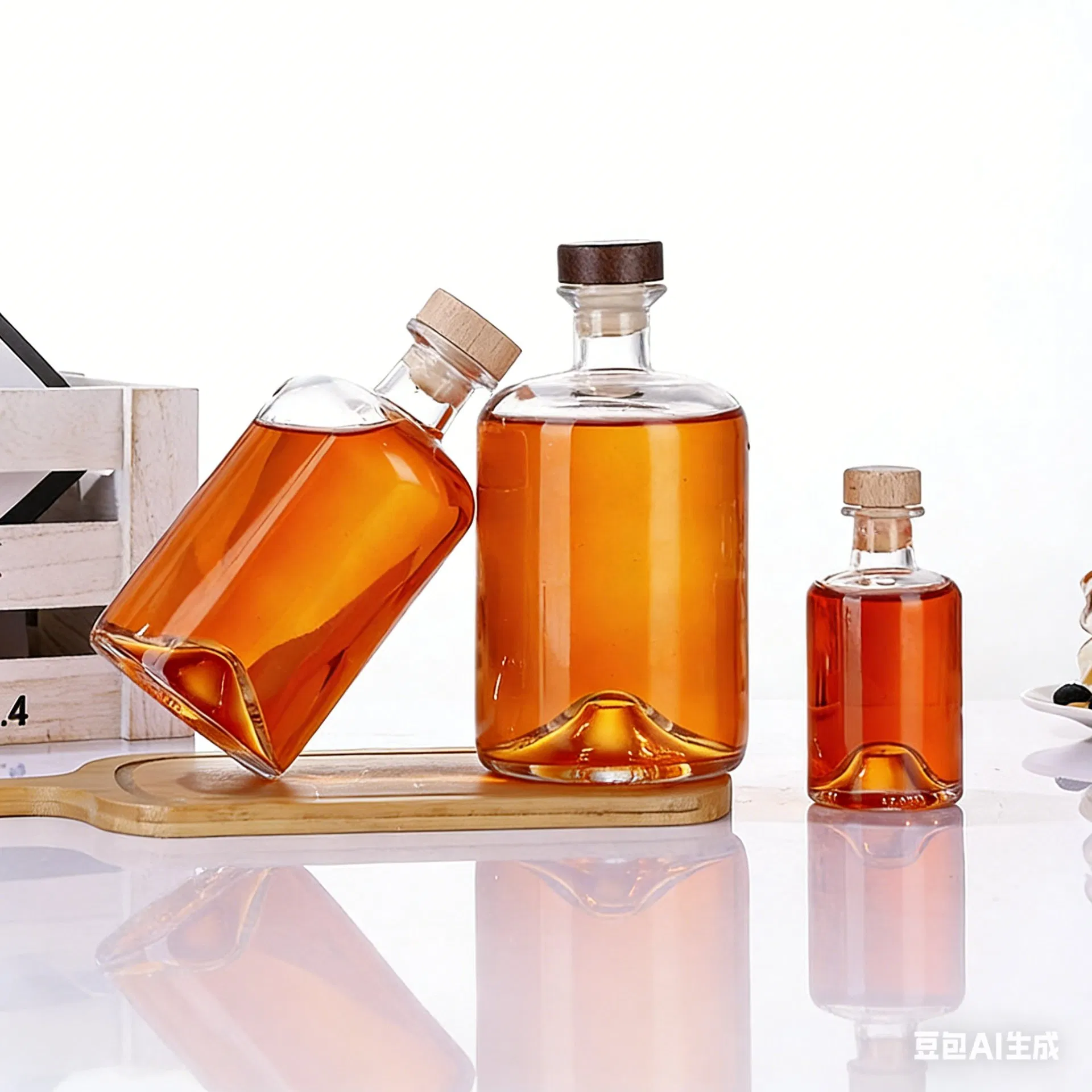 Best Selling Clear Round 100ml 250ml 375ml 500ml 750ml 1000ml Wine Vodka Glass Liquor Bottle for Gin Whiskey Spirit with Cork