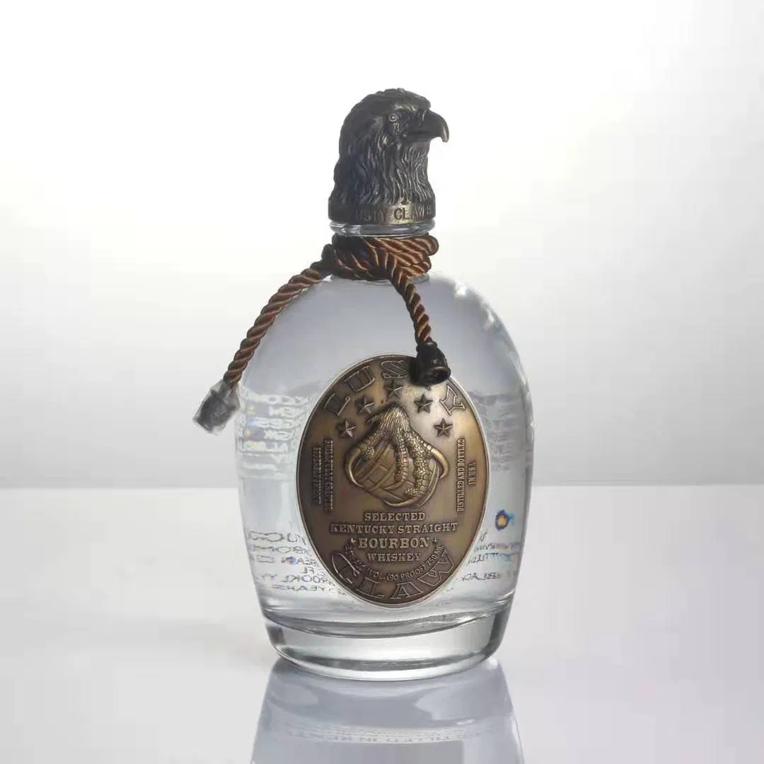 350ml 500ml 750ml Premium Heavy Extra Flint Decal Printing Black Rum Gin Vodka Whiskey Whisky Champagne Ice Empty Clear Crystal Spirit Glass Bottle