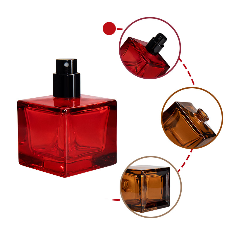 Custom Square Empty Colored Glass Perfume Bottle 30ml 50ml 100ml Fine Mist Spray Glass Bottles with Cap