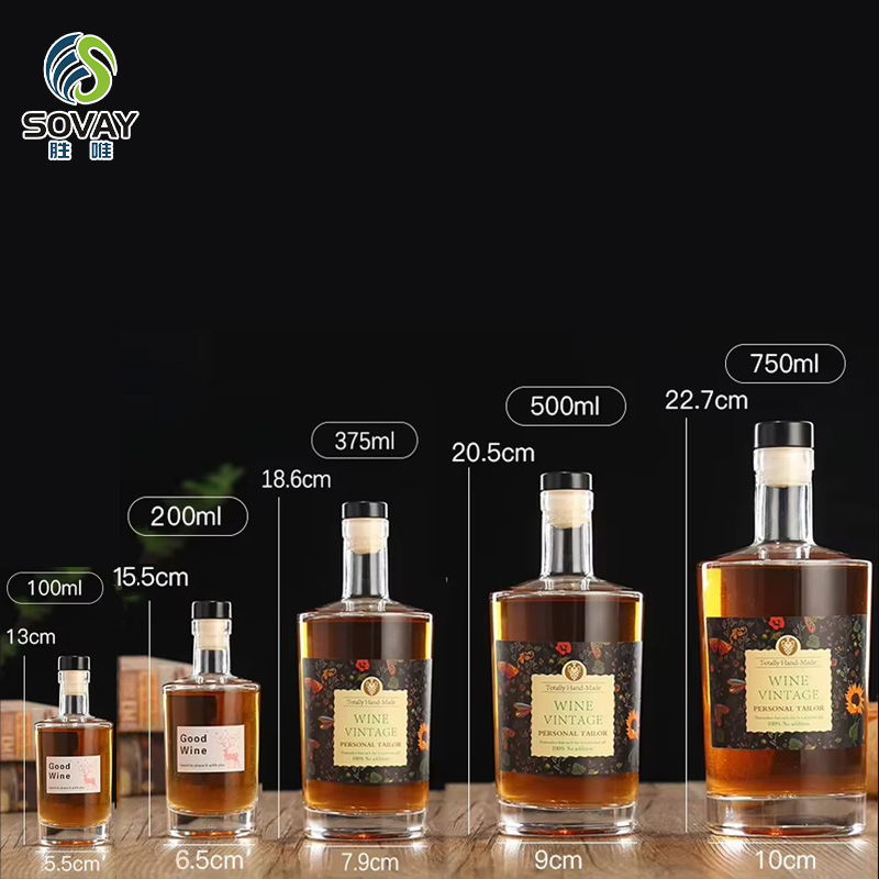 in Stock Custom Shape 100ml 200ml 375ml 500ml 750ml Glass Wholesale Rum Whiskey Liquor Gin Wine Spirit Vodka Bottle Container
