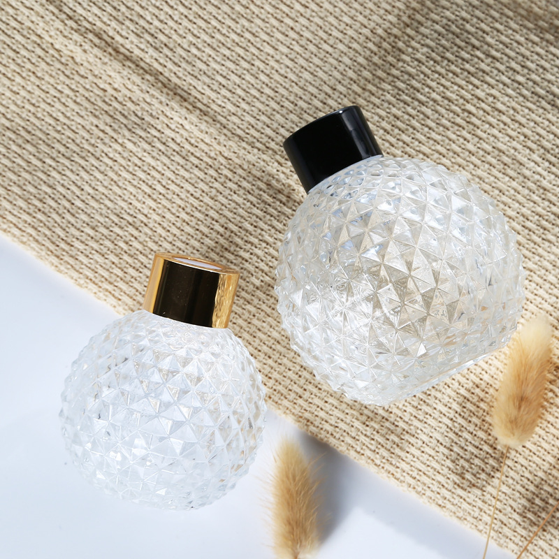 New Design Home Decorative Embossed Ball Shaped Reed Glass Diffuser Fragrance Bottle 100ml 200ml