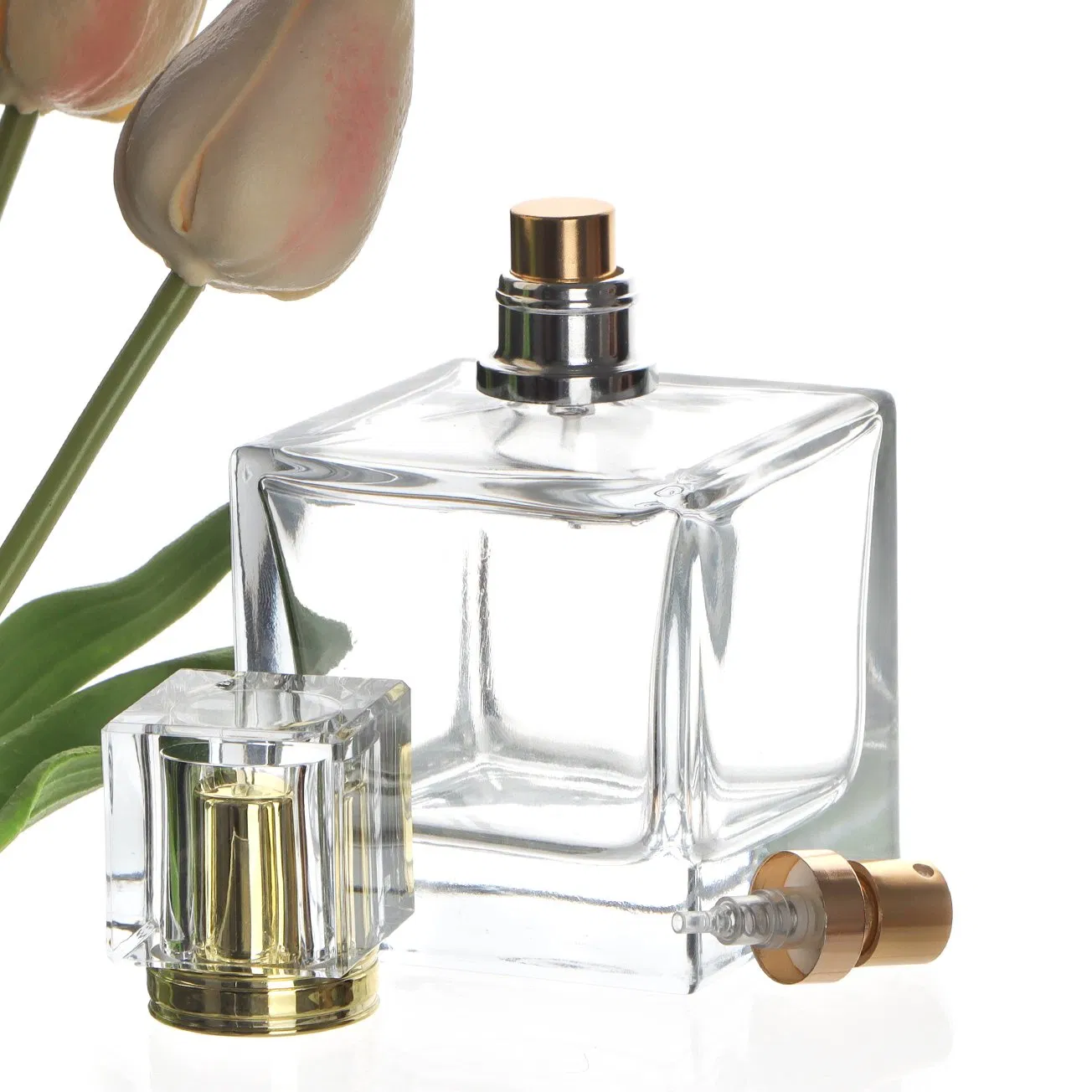 Wholesale Square Glass Perfume Bottles 30ml 50ml 100ml with Bayonet Spray Dispenser Matte Finish and Screw Cap Transparent