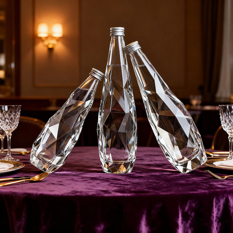 Custom Unique Luxury 330ml 500ml 750ml Clear Diamond Shape Glass Bottle for Spirits Whisky Vodka Tequila Spirits with Screw Cap