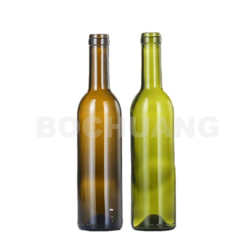 Wholesale 750ml Antique Green Glass Container Standard Bordeaux Glass Red Wine Bottle with Cork Finish