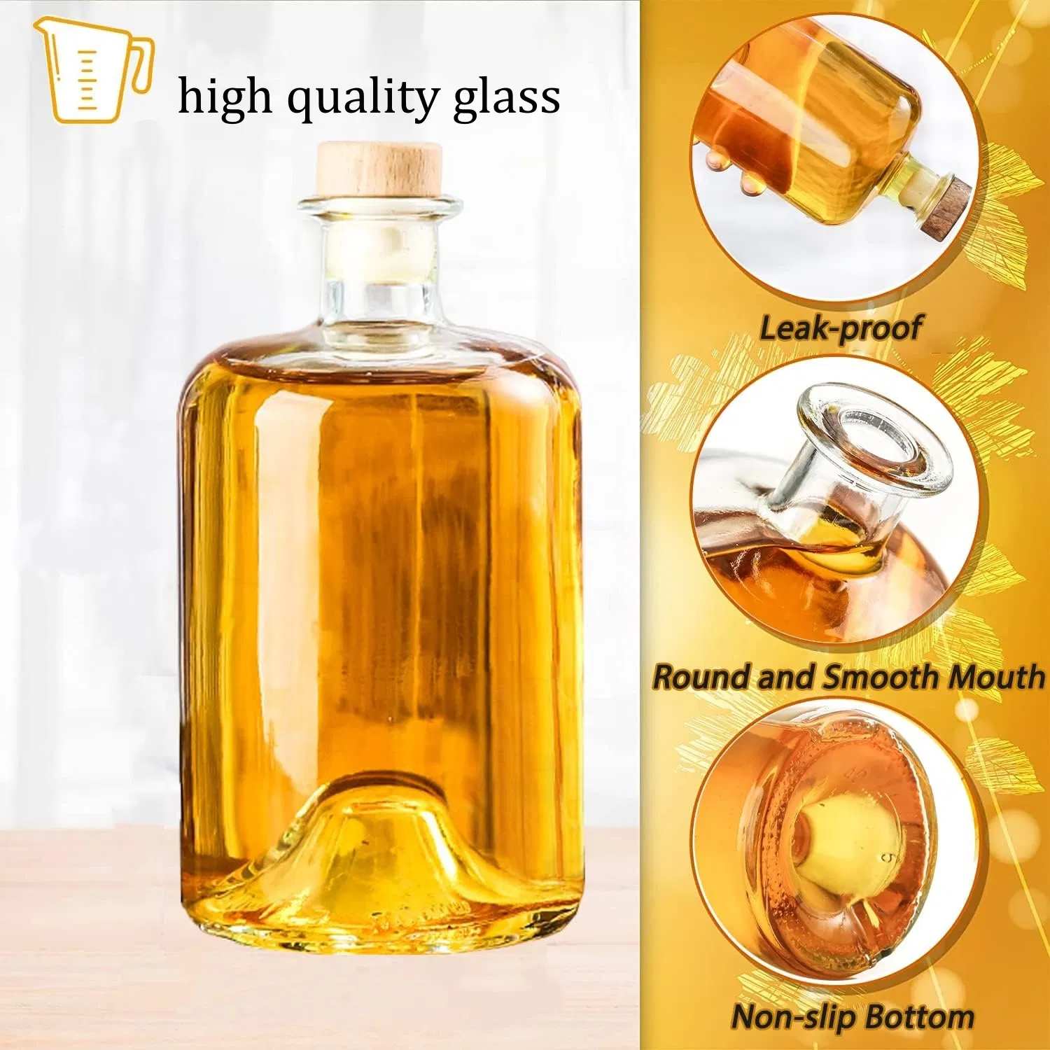 Best Selling Clear Round 100ml 250ml 375ml 500ml 750ml 1000ml Wine Vodka Glass Liquor Bottle for Gin Whiskey Spirit with Cork