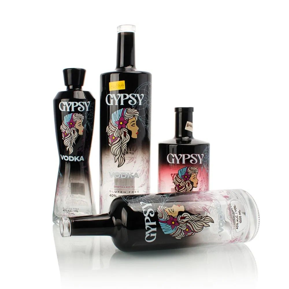 Hot Saling 500ml 700ml 750ml 75cl 1000ml Round Oslo Matte Black Vodka Bottle with Cork Finish Empty Liquor Custom Glass Bottle