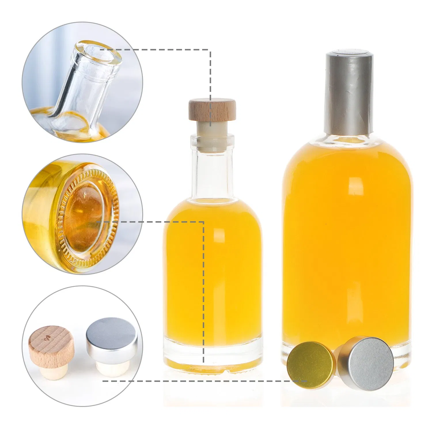 Mini 10cl 100ml Round Liquor Glass Bottle Flint Glass Alcohol Tequila Vodka Spirit Rum Liqueur Gin Bottle with Wood Top Cork