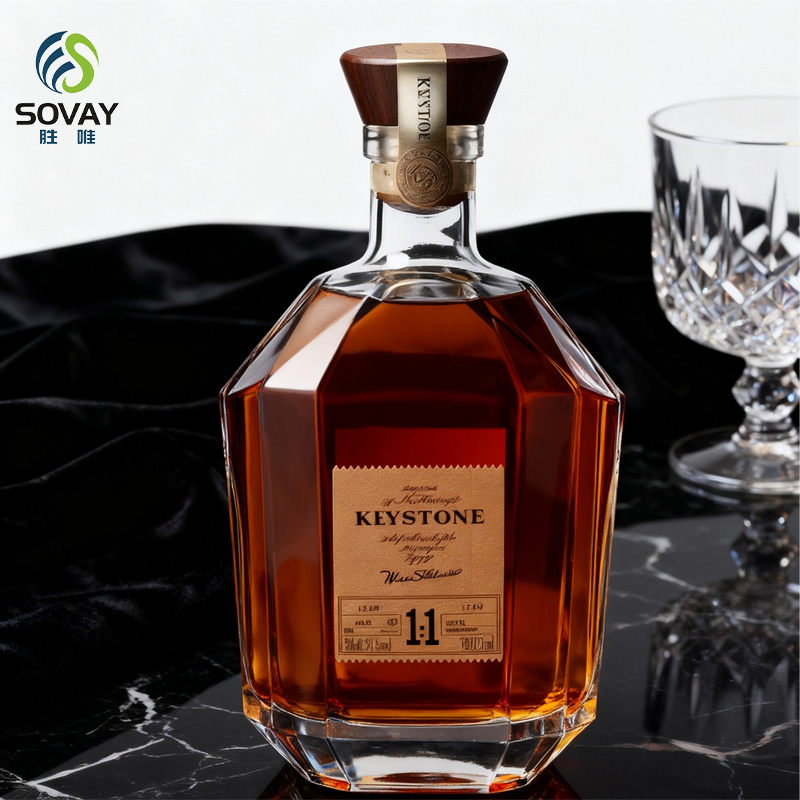 High-End 500ml 700ml 750ml Glass Wine Bottles with Cork Sea Frost Finish for Whisky Brandy Water Packing