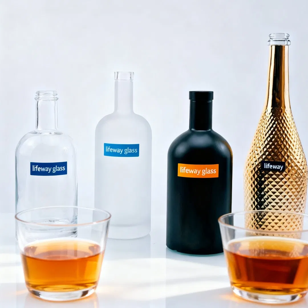 100ml375ml500ml700ml750ml 1000ml Liquor Bottle Custom Printing Frosted Whiskey Rum Tequila Vodka Mezcal Bourbon Glass Liquor Bottle with Cork Stopper Guala Cap