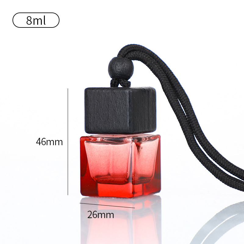 8ml Square Pendant Perfume Bottle Colored Empty Glass Car Air Freshener Portable Aromatherapy Essential Oil Diffuser