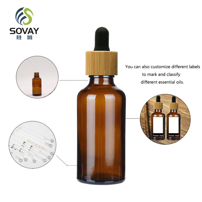 5ml 10ml 15ml 20ml 30ml 50ml 100ml Frosted Green Blue Amber Clear Essential Oil Glass Dropper Bottle with Bamboo Lid
