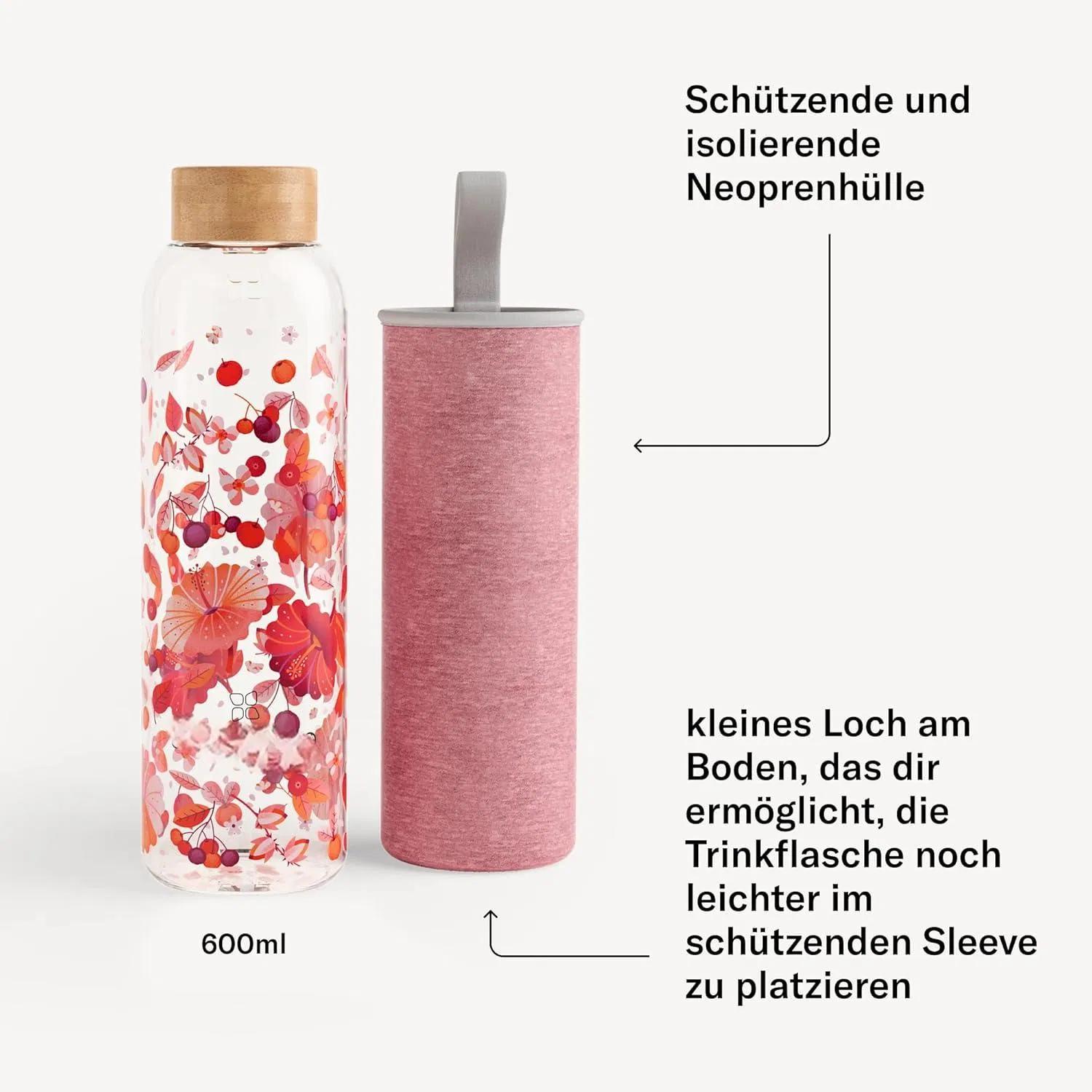 Wholesale OEM ODM Customised 250ml 600 Ml Lightweight Leak-Proof Glass Bottle with Neoprene Case