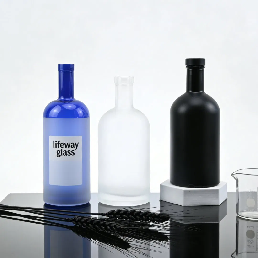 100ml375ml500ml700ml750ml 1000ml Liquor Bottle Custom Printing Frosted Whiskey Rum Tequila Vodka Mezcal Bourbon Glass Liquor Bottle with Cork Stopper Guala Cap