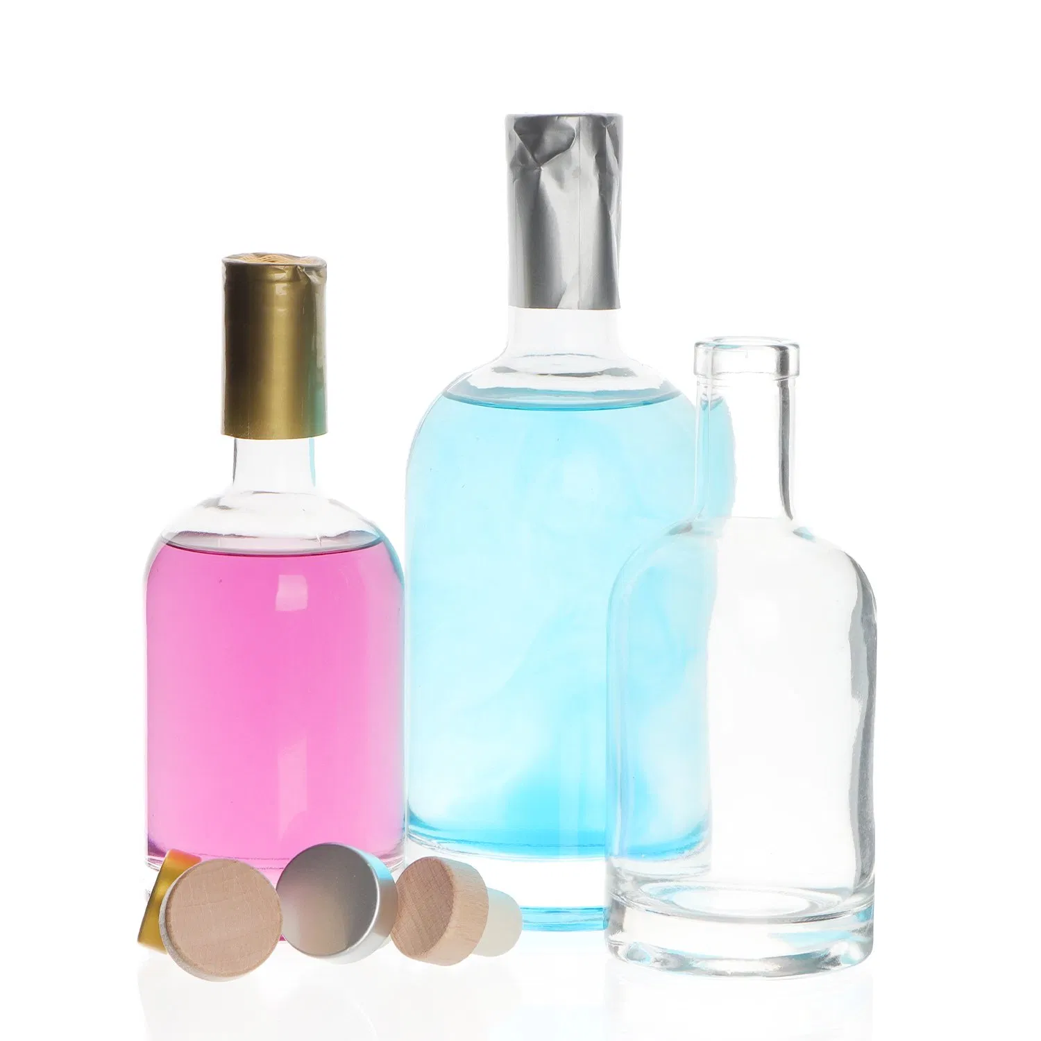 Mini 10cl 100ml Round Liquor Glass Bottle Flint Glass Alcohol Tequila Vodka Spirit Rum Liqueur Gin Bottle with Wood Top Cork