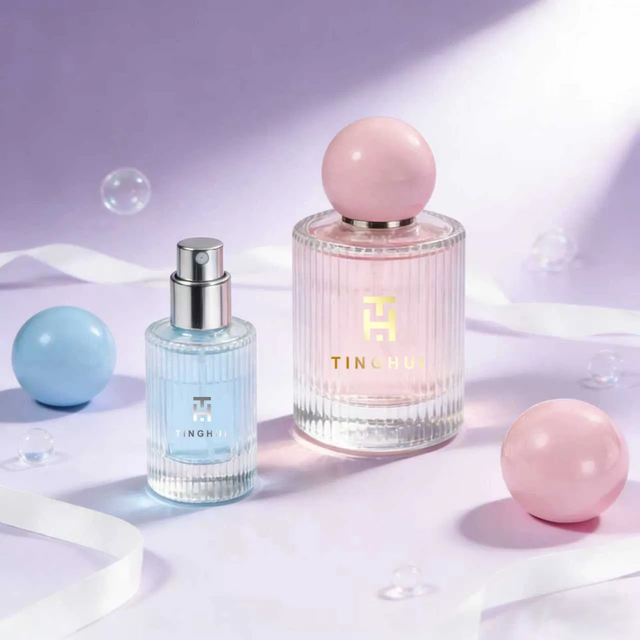 Customizable Label 50ml Vertical Stripe Transparent Glass Perfume Spray Bottle Embossed Bottle with Crimp Spray