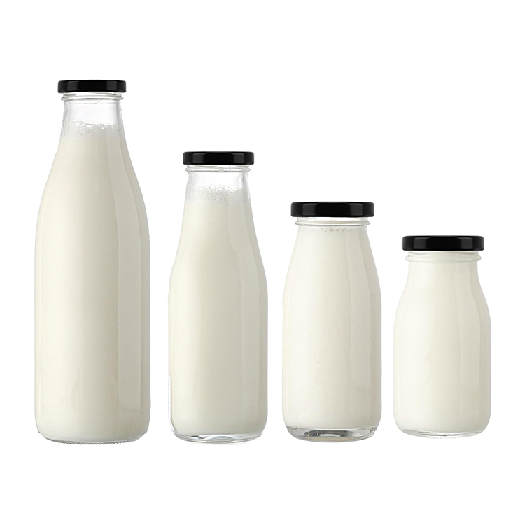 Disposable Milk Glass Bottle 200ml 250ml 500ml 1000ml Lightweight Milk Glass Bottle for Fruit Juice Water Sports Drink with Lid