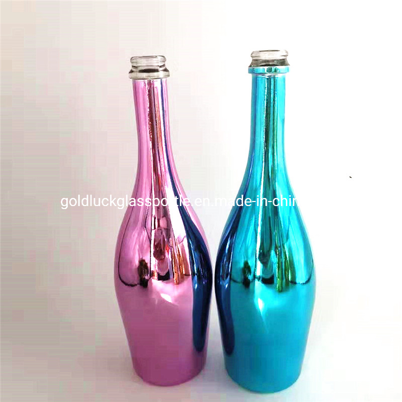 Electroplated Colorful Champagne Glass Bottle Gold, Blue, Pink Finish with Cork Stopper