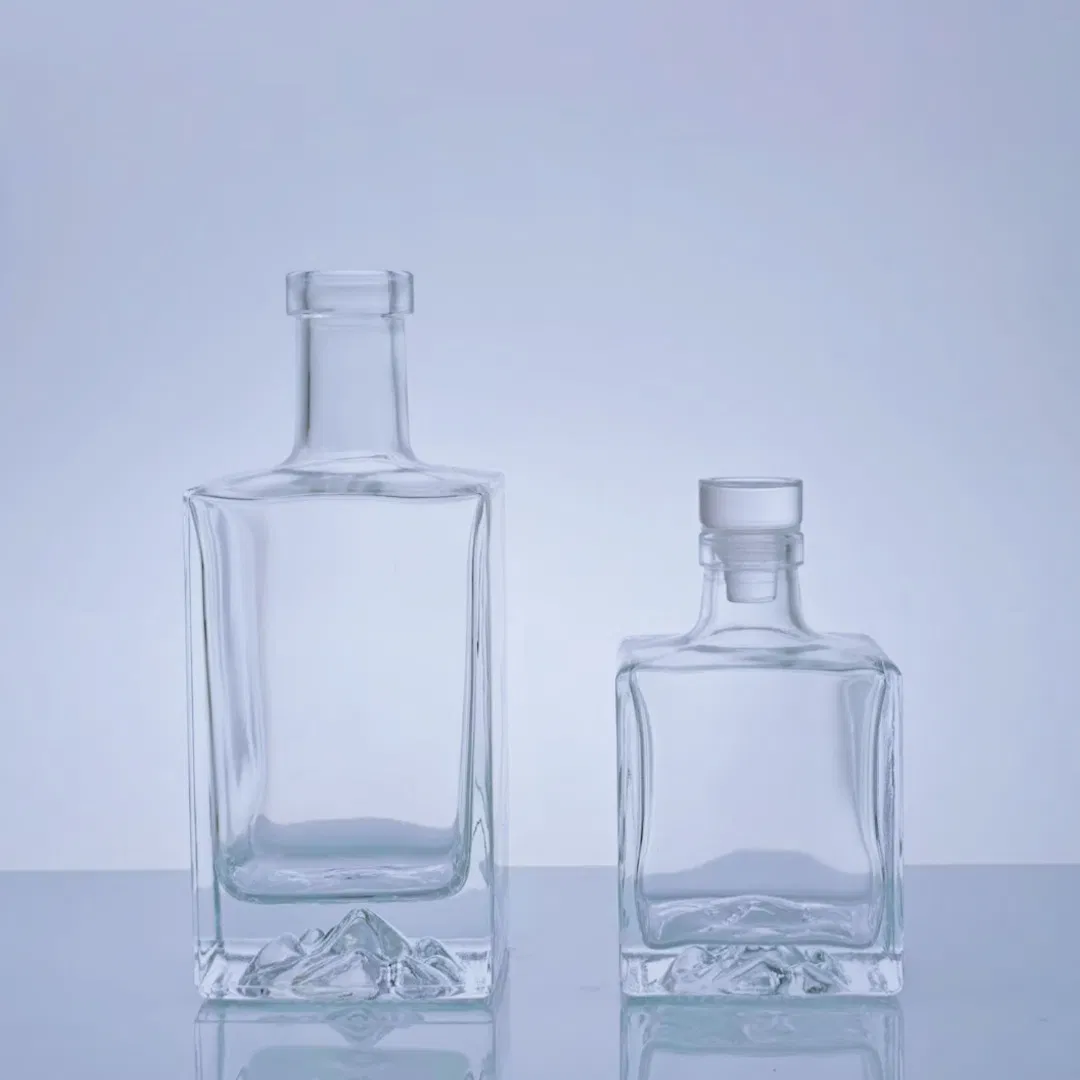 250ml Luxury Glass Liquor Bottle for Agave Pisco Brandy Packaging with Glass Cork and Diamond Mountain Bottom