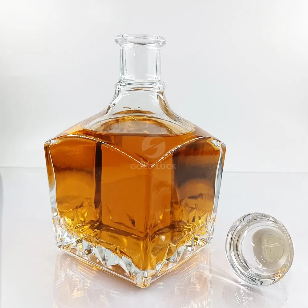 750ml Glass Bottle Whisky Wine Square Shape with Special Bottom Factory Custom Engrave Option