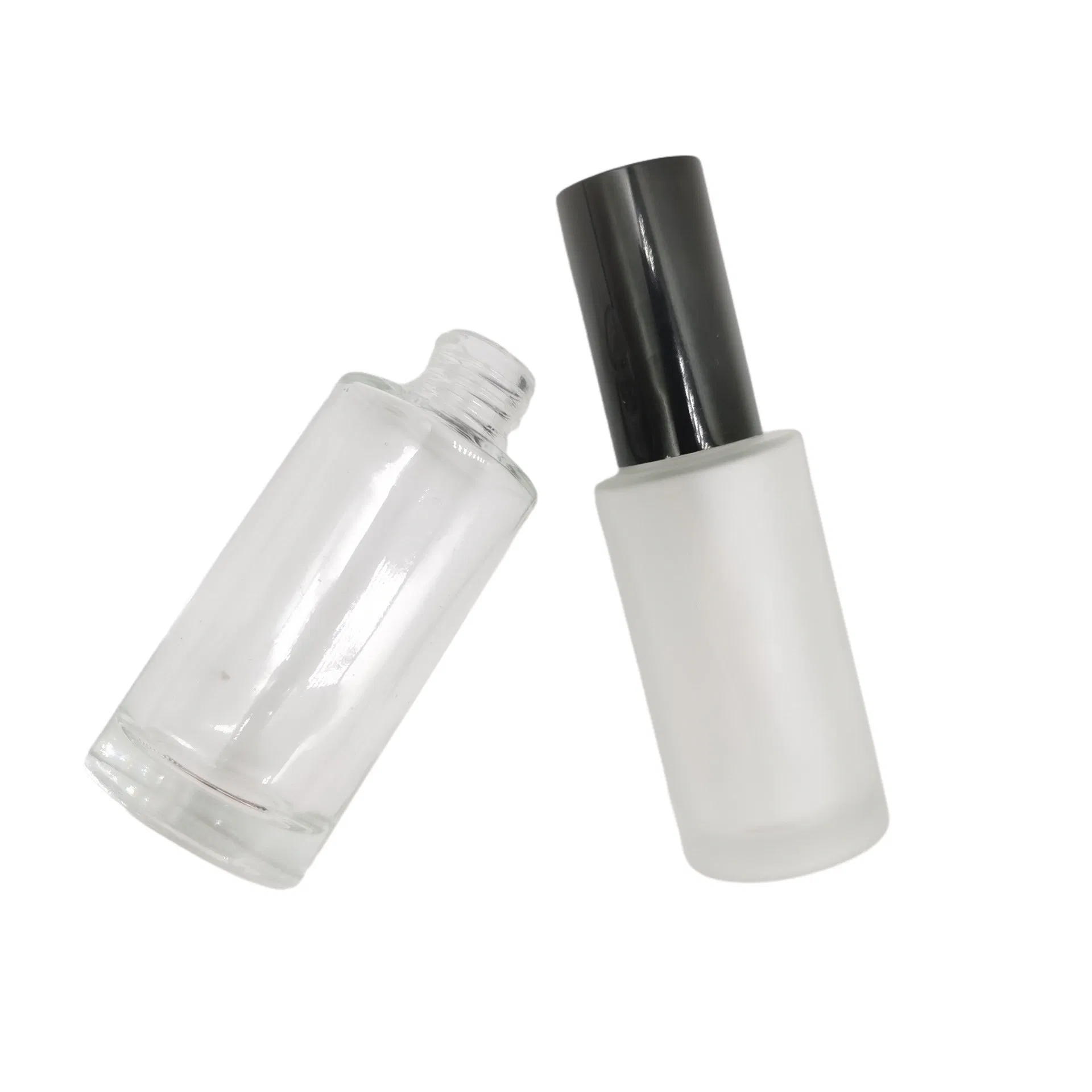 Export 30ml Essence Glass Bottle Cylindrical Transparent Cosmetic Bottle Embossed Silk Screen Spraying Daily Chemical Bottle