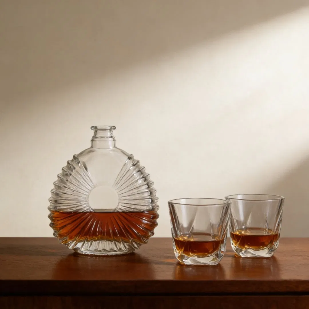 500ml Short Neck Glass Bottle Transparent Glass Whiskey Bottle Vodka Bottle with Cork