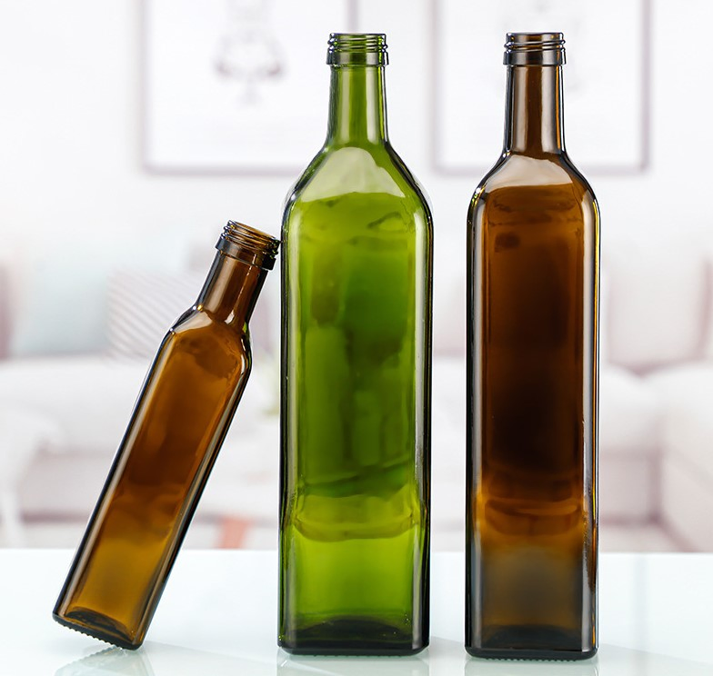 500ml Dark Green Sesame Walnut Olive Oil Tea-Colored Light-Proof Square Glass Oil Bottle