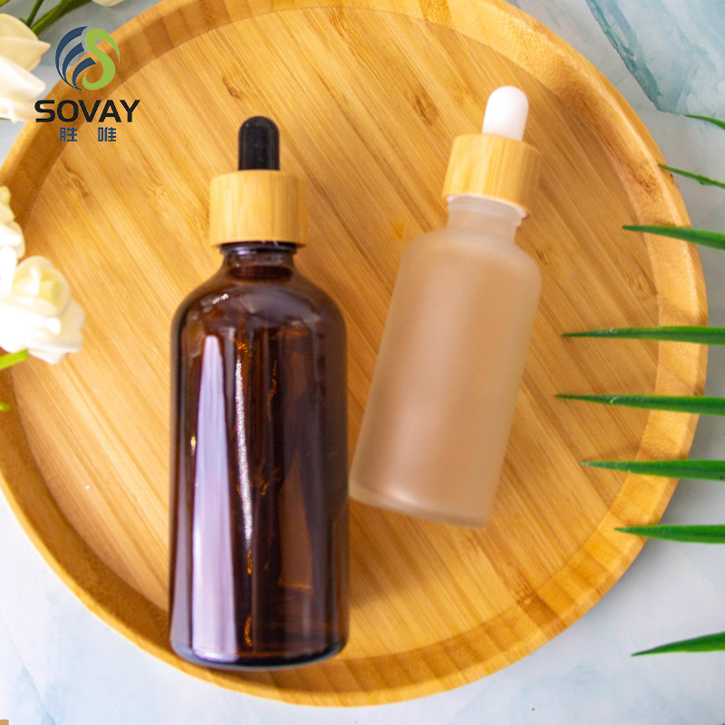 5ml 10ml 15ml 20ml 30ml 50ml 100ml Frosted Green Blue Amber Clear Essential Oil Glass Dropper Bottle with Bamboo Lid