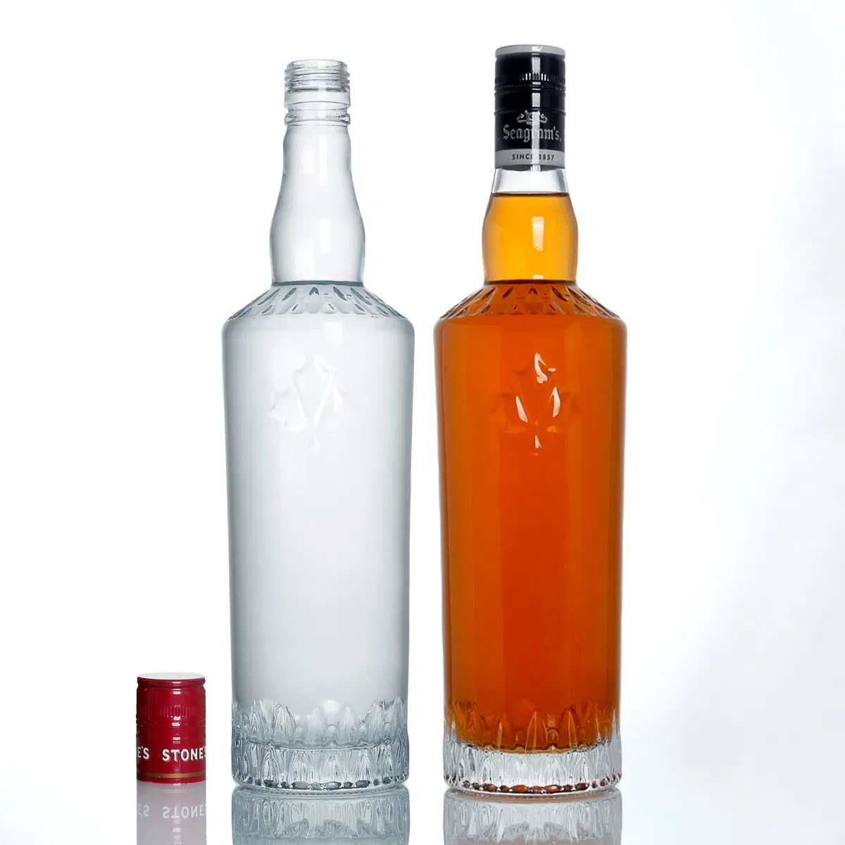 Custom Logo Embossed Clear 500ml 700ml 750ml Rum Tequila Gin Brandy Rum Whisky Vodka Liquor Spirits Glass Bottle