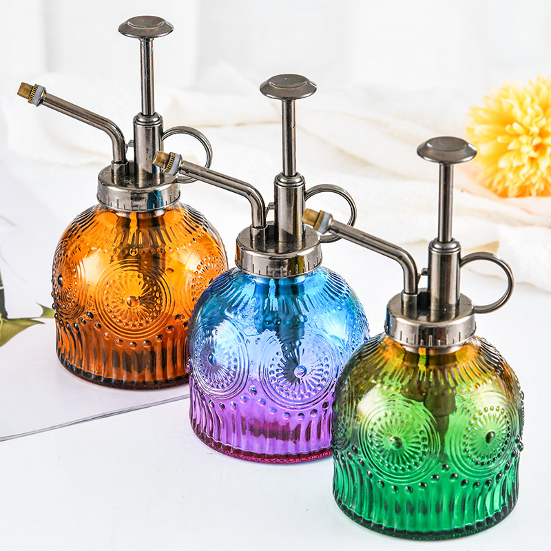 Colorful Glass Watering Can 230ml Vintage Embossed Glass Plant Mister Spray Bottle for Flower