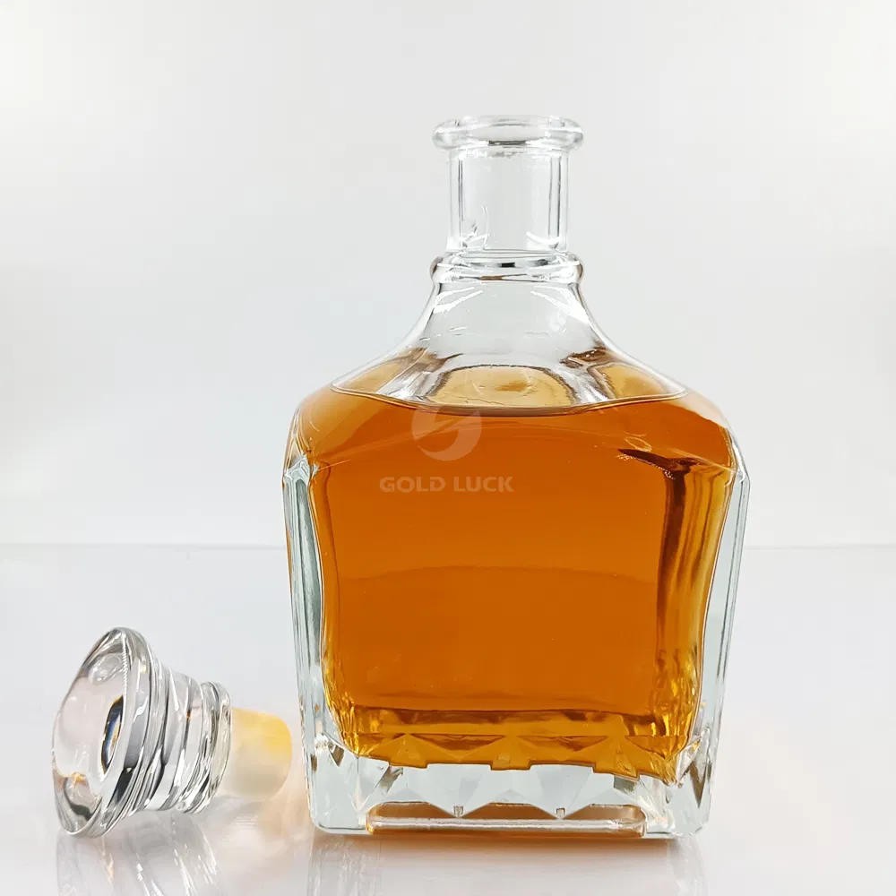 750ml Glass Bottle Whisky Wine Square Shape with Special Bottom Factory Custom Engrave Option