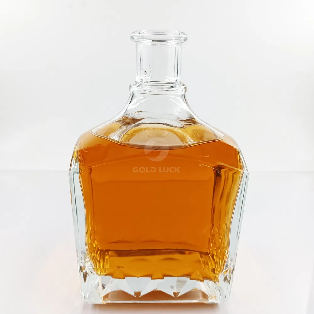 750ml Glass Bottle Whisky Wine Square Shape with Special Bottom Factory Custom Engrave Option