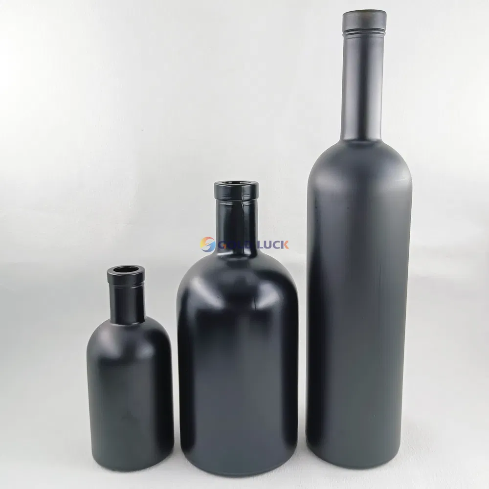 200ml 500ml 700ml 750ml Black Round Liquor Whisky Vodka Gin Glass Bottle