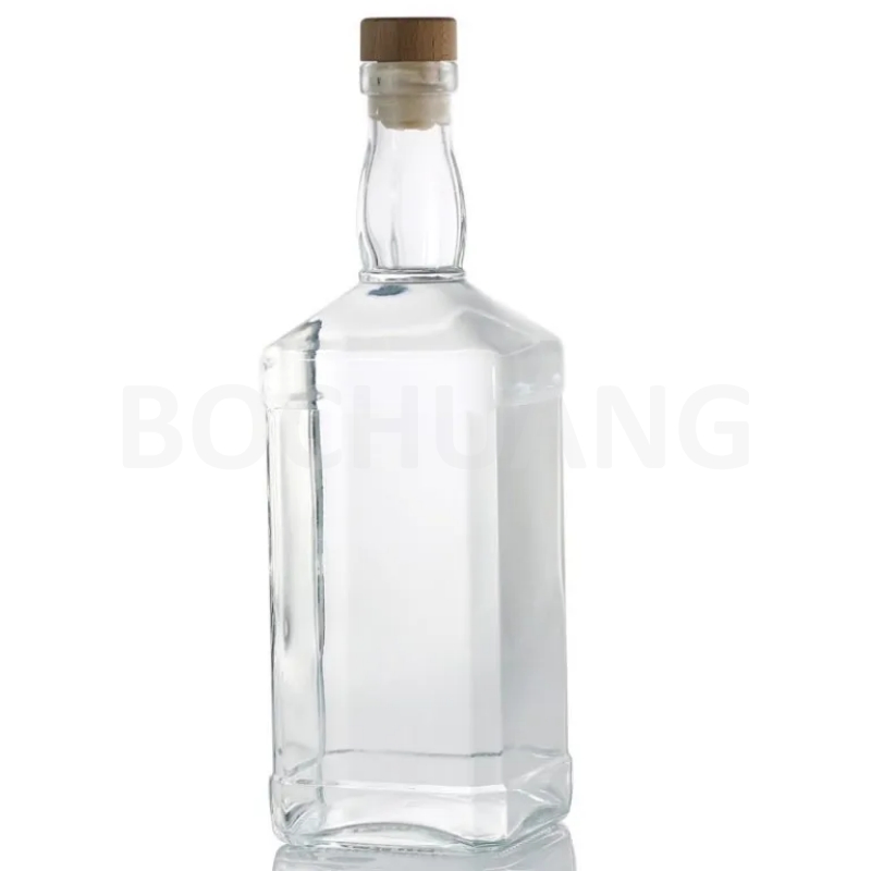 Wholesale Clear Square 500ml 700ml 750ml Glass Spirit Bottle for Spirit Vodka Whiskey Tequila Rum Gin Packaging
