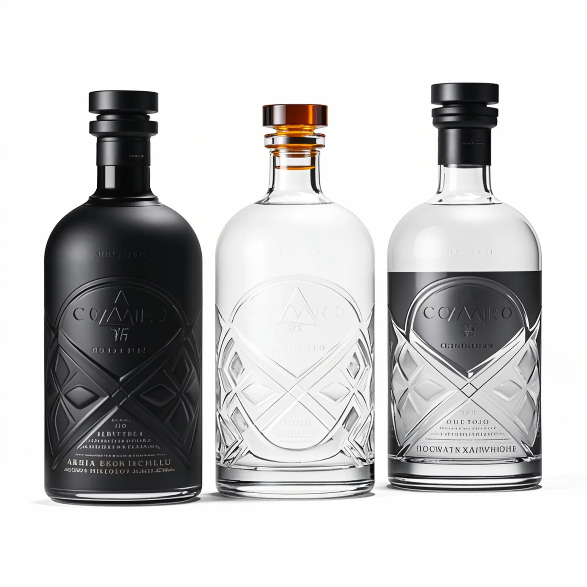 Wholesale Empty Crafted Matt Black Flint Glass Empty Vodka Gin Bottles 375ml 500ml 750ml Custom Printed Elegant Nordic Design Wine Whisky Bottle with T-Cork