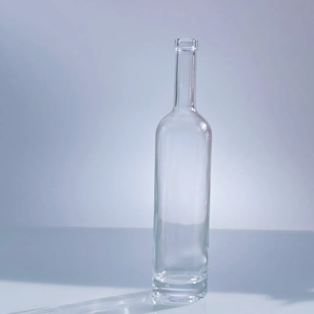 Tall Neck Luxury Whiskey Bourbon Tequila Rum Vodka 700ml 375 Ml 500ml 750ml Spirits Liquor Glass Bottle with Flat Shoulder Bamboo Stopper Cork