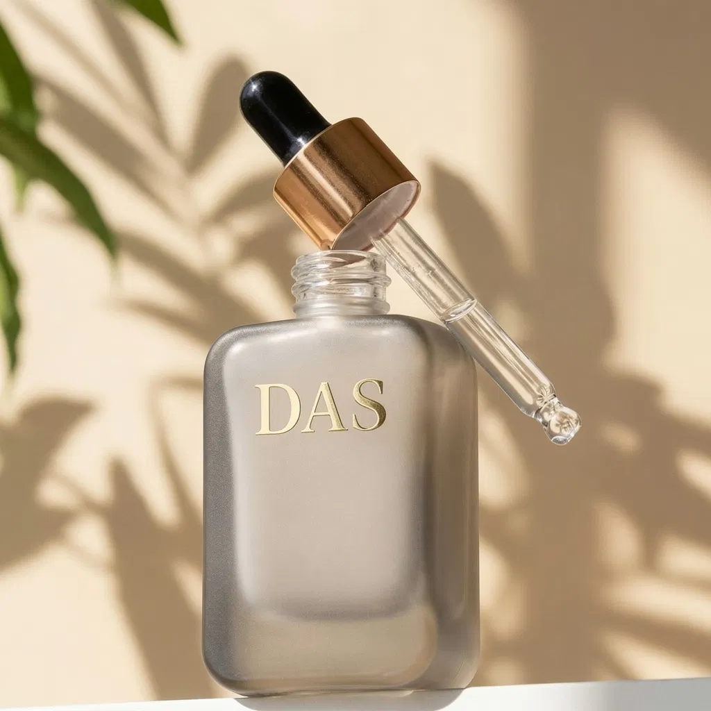 Custom Logo 30ml/50ml Square Glass Dropper Bottle Frost Finish Screw Cap Skin Care Face Serum Bottle