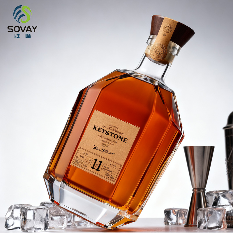 High-End 500ml 700ml 750ml Glass Wine Bottles with Cork Sea Frost Finish for Whisky Brandy Water Packing