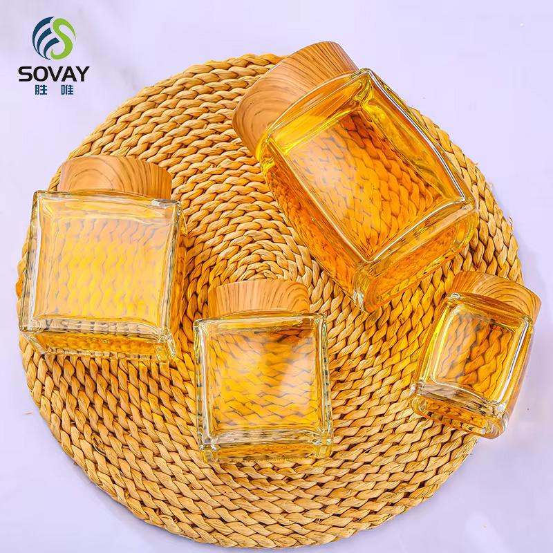 Wholesale Honey Jam Tea Bottle Thick Square Glass Jar Screw Cap Screen Printed Surface Canned Food Chili-Custom Colors Custom