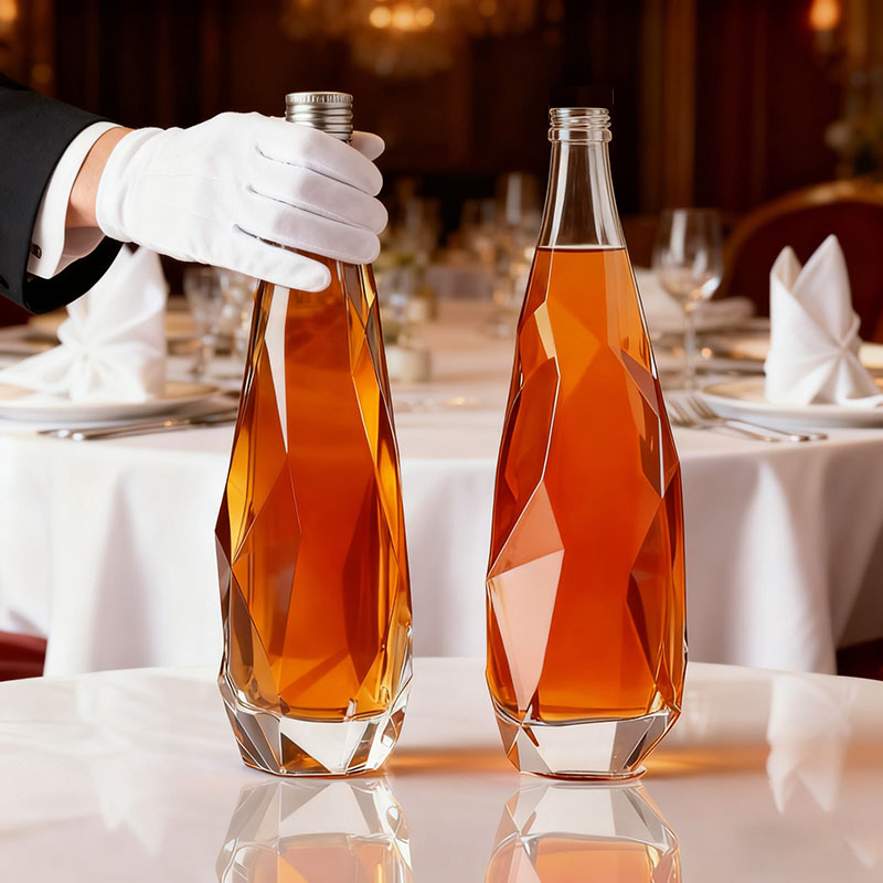 Custom Unique Luxury 330ml 500ml 750ml Clear Diamond Shape Glass Bottle for Spirits Whisky Vodka Tequila Spirits with Screw Cap