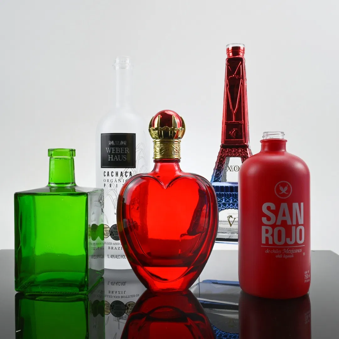 750ml Silk Printed Empty Square Round Glass Liquor Bottle for Gin Agave Whiskey Packaging Brandy Spirits Vodka Tequila Bottle with Painted Color Cone Bottle