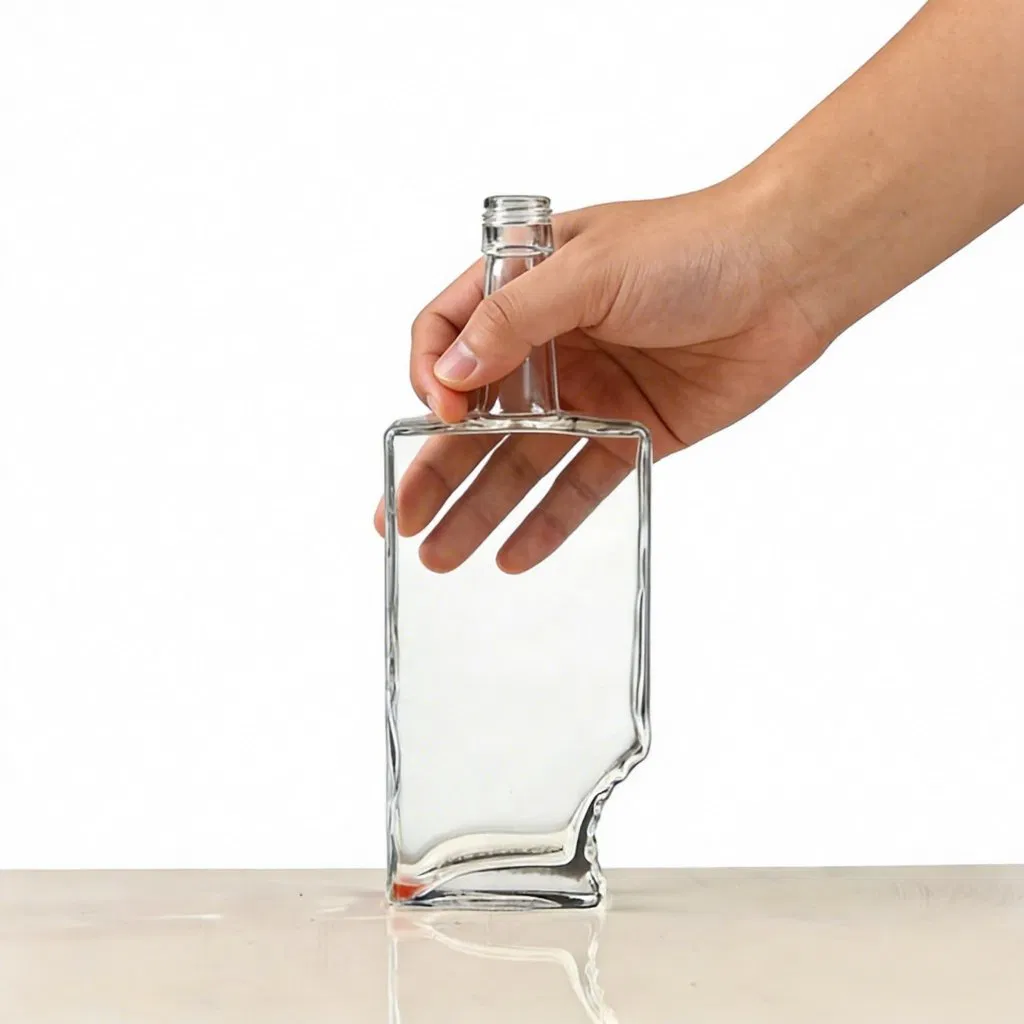 Customized Extra Flint Empty Clear Square Shape Tequila Rum Gin Vodka Crystal Glass Wine Bottle with Stopper