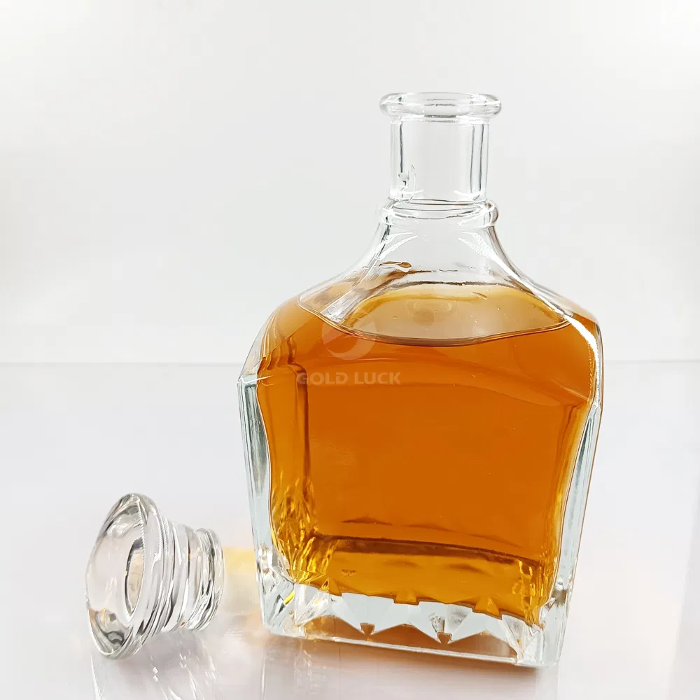 750ml Glass Bottle Whisky Wine Square Shape with Special Bottom Factory Custom Engrave Option