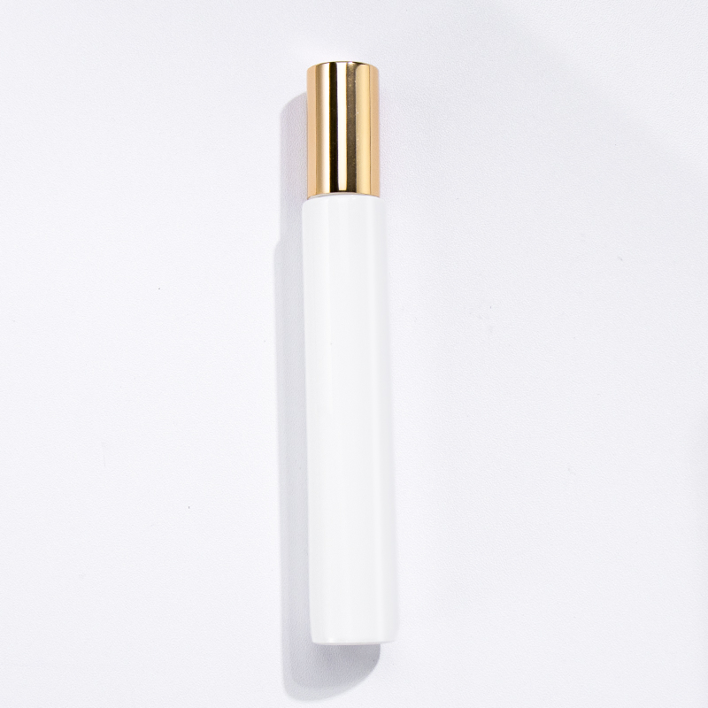 10ml Thick Bottom Portable Refillable Thin Round Perfume Oil Glass Bottle Matte Frosted White Glass Roll on Bottle with Roller Ball Aluminum Gold Lid